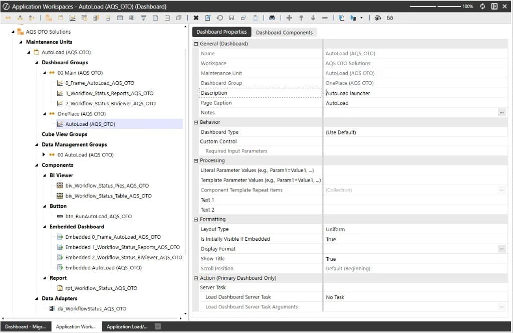 Example OneStream dashboard that includes reports and grid-based analysis